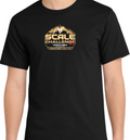 A black short-sleeve t-shirt shown from the back on a model, featuring a large graphic print for the Scale Challenge 2026 at Vanquish Products Kingvale Resort.